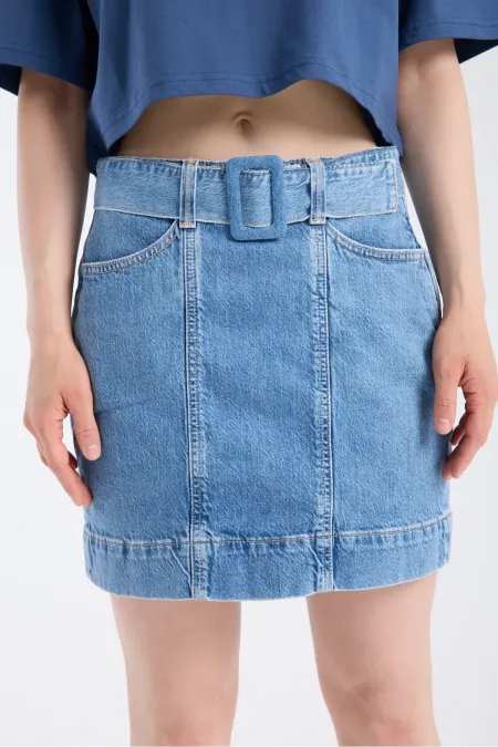 Jupe en jean slim pour femme, indigo clair