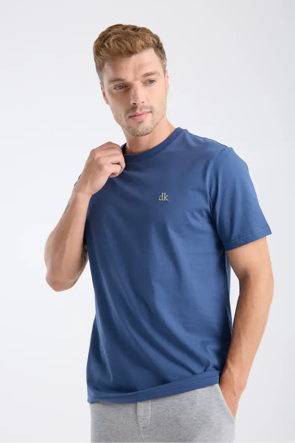 T-shirt à manches courtes pour homme, coupe classique, indigo