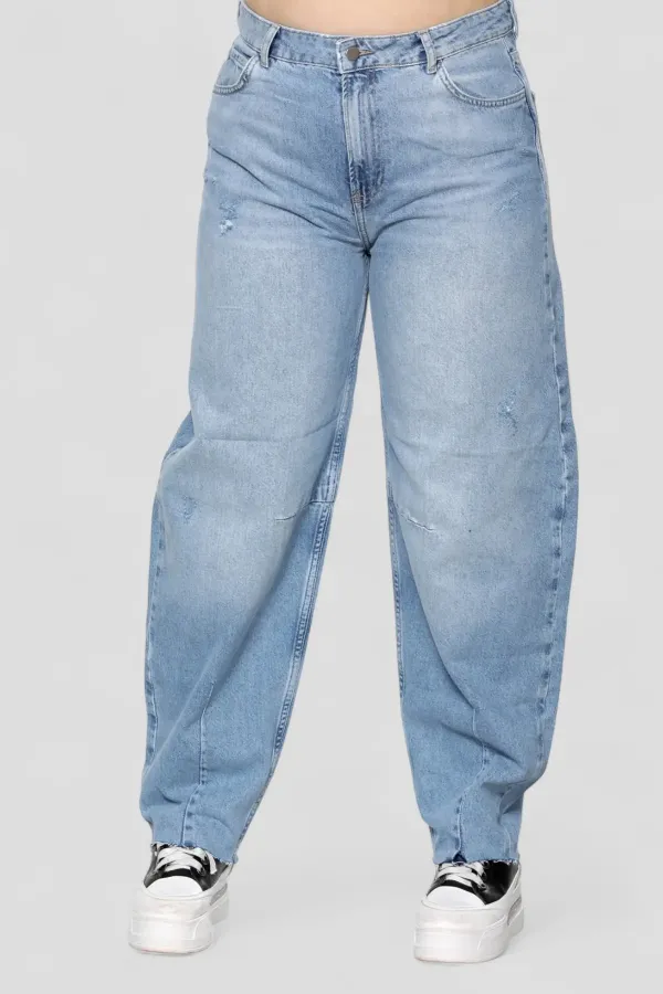 Kadın Kesik Paça Yüksek Bel Balon Kot Pantolon