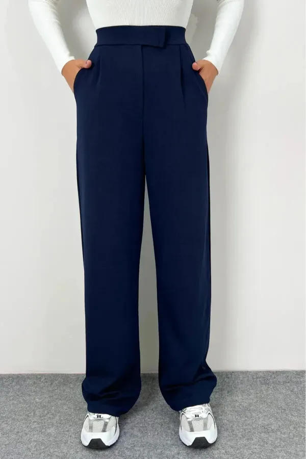 Pantalon palazzo noir en lycra pour femme avec fermeture velcro