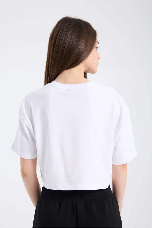 Kadın Crop Yarım kollu T-Shirt Beyaz