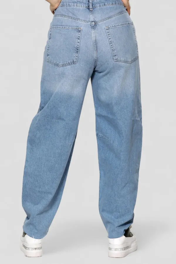 Kadın Kesik Paça Yüksek Bel Balon Kot Pantolon