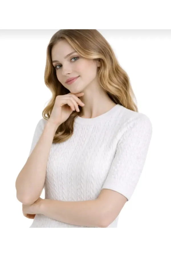 White Short-Sleeved Crew Neck Slim Fit Women's T-shirt