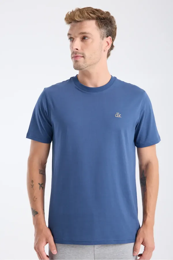 T-shirt à manches courtes pour homme, coupe classique, indigo