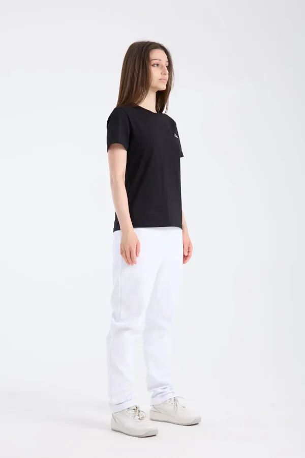 T-shirt noir à manches courtes pour femme, coupe classique