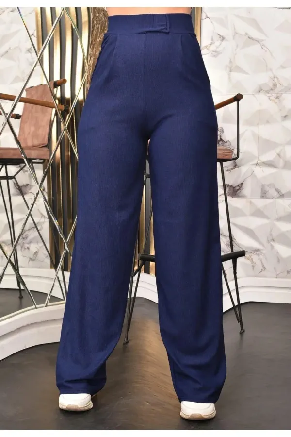 Women's Navy High-Waisted Velcro Palazzo Pants