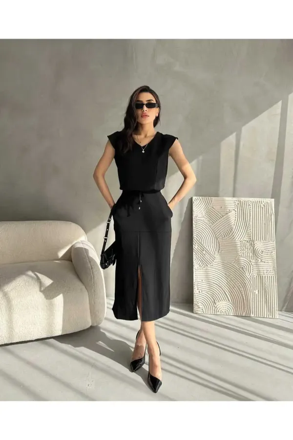 Ensemble deux pièces jupe d'été en tissu Aerobin pour femme avec fente sur le devant