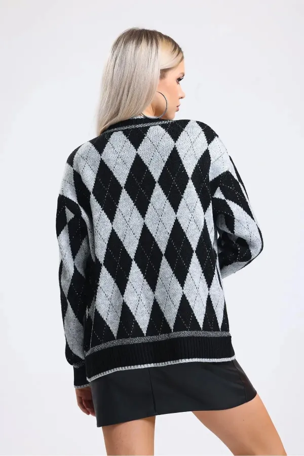 Pull en maille pailletée à motif baklava