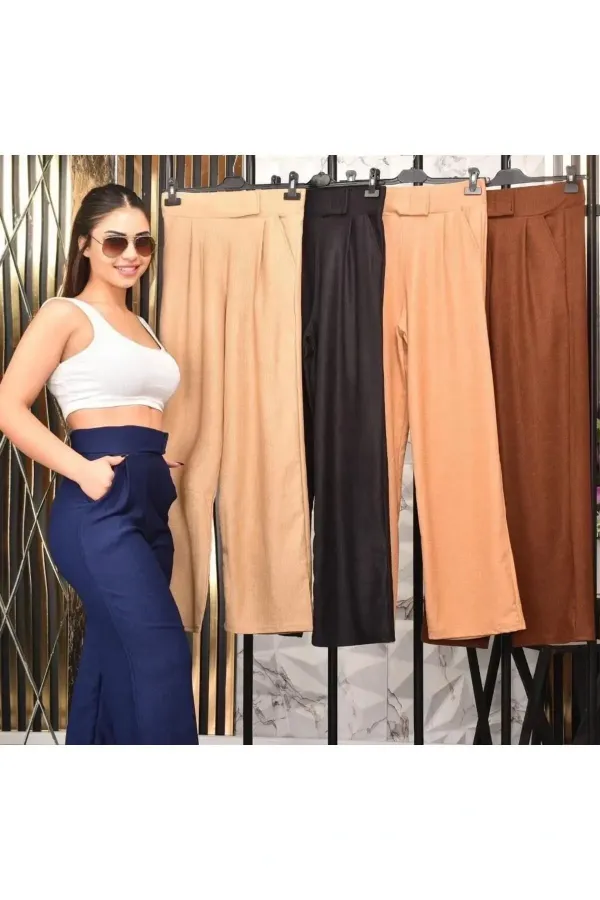 Women's Navy High-Waisted Velcro Palazzo Pants