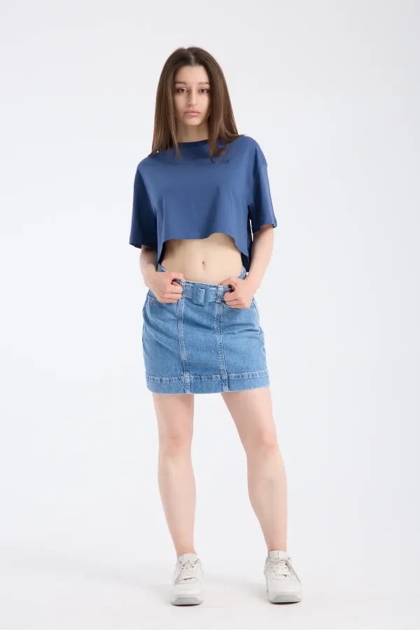 Kadın Slim Fit Denim Etek Light indigo