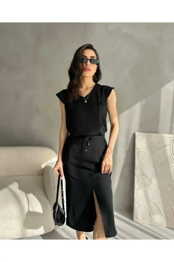 Ensemble deux pièces jupe d'été en tissu Aerobin pour femme avec fente sur le devant