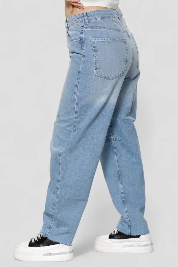 Kadın Kesik Paça Yüksek Bel Balon Kot Pantolon