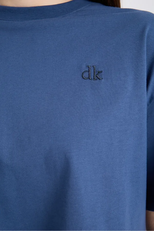 T-shirt court à manches courtes pour femme, couleur indigo