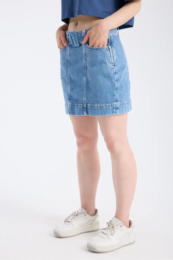 Kadın Slim Fit Denim Etek Light indigo