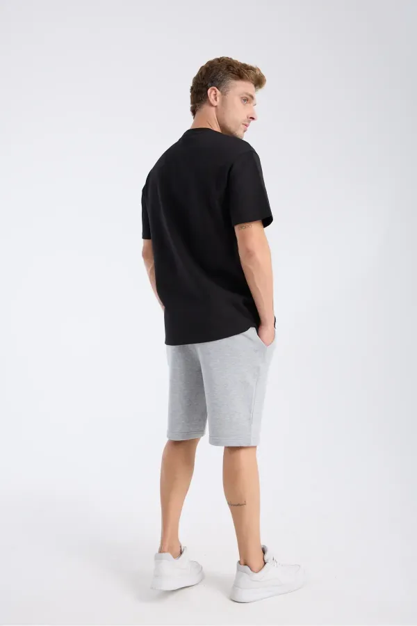 T-shirt homme à manches courtes, coupe ample, noir, tissu épais