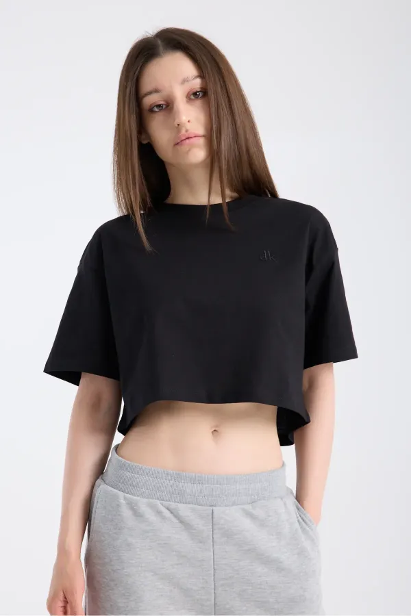 T-shirt court à manches courtes pour femme, noir