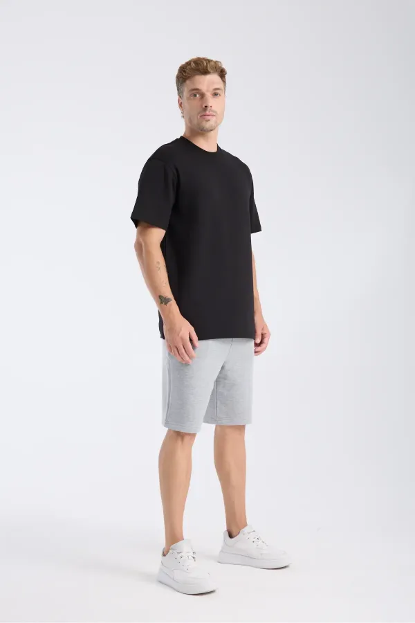 T-shirt homme à manches courtes, coupe ample, noir, tissu épais