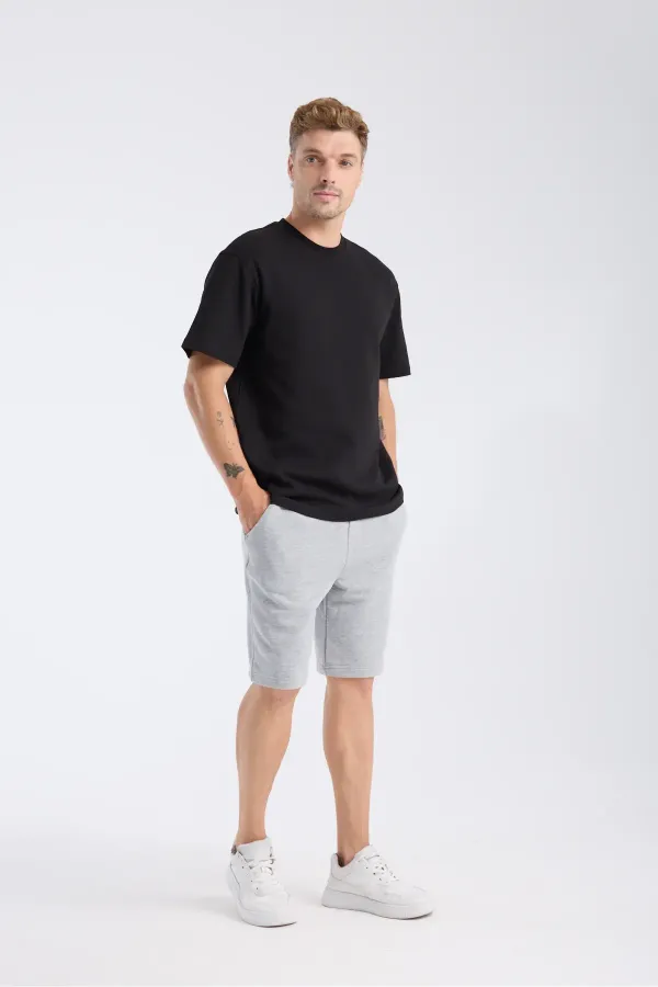 T-shirt homme à manches courtes, coupe ample, noir, tissu épais