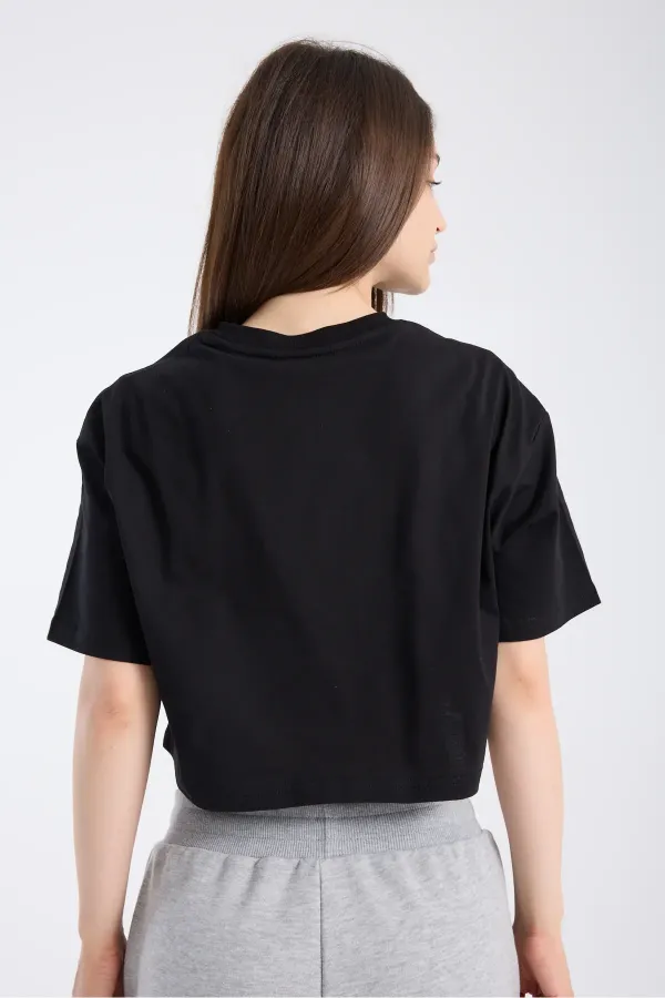 T-shirt court à manches courtes pour femme, noir