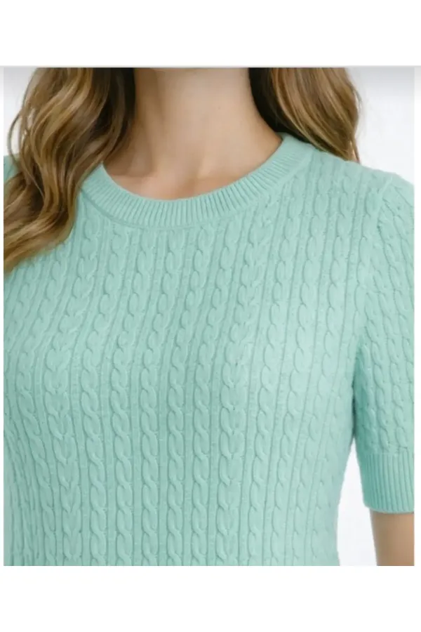 Aqua Green Short Sleeve Crew Neck Slim Fit Women's T-shirt