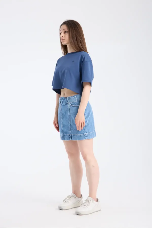 Kadın Slim Fit Denim Etek Light indigo