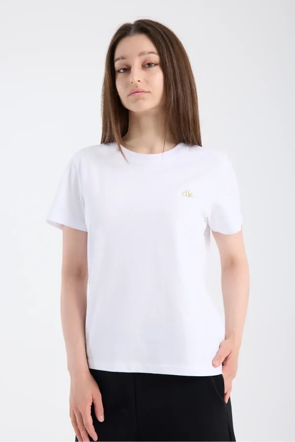T-shirt blanc à manches courtes pour femme, coupe classique