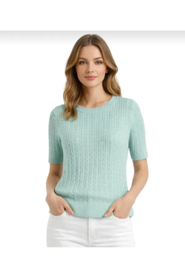 Aqua Green Short Sleeve Crew Neck Slim Fit Women's T-shirt