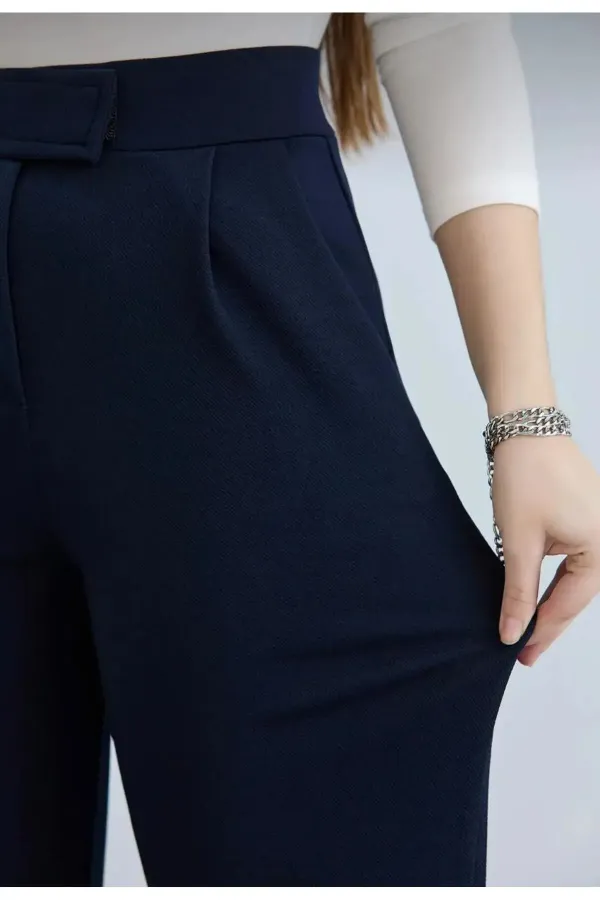 Pantalon palazzo noir en lycra pour femme avec fermeture velcro