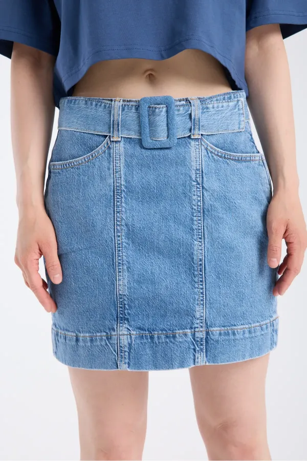 Kadın Slim Fit Denim Etek Light indigo