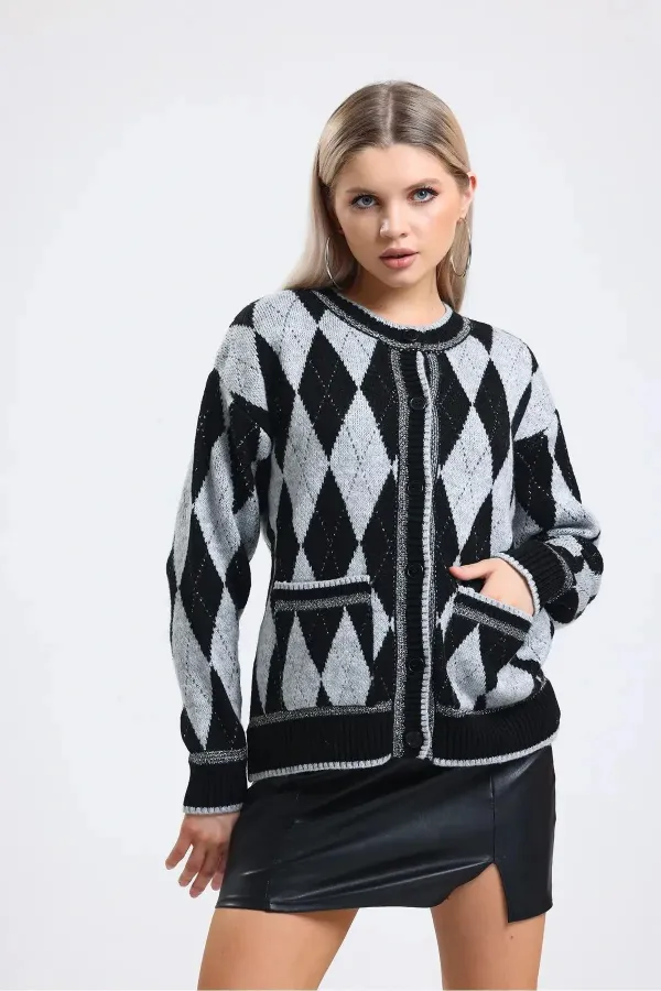 Pull en maille pailletée à motif baklava