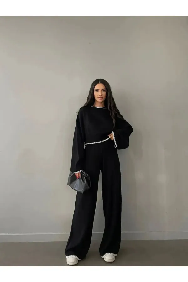 Ensemble en maille noire pour femme