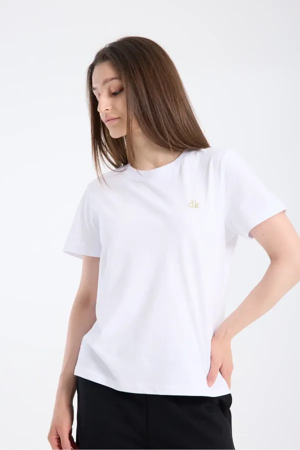 T-shirt blanc à manches courtes pour femme, coupe classique