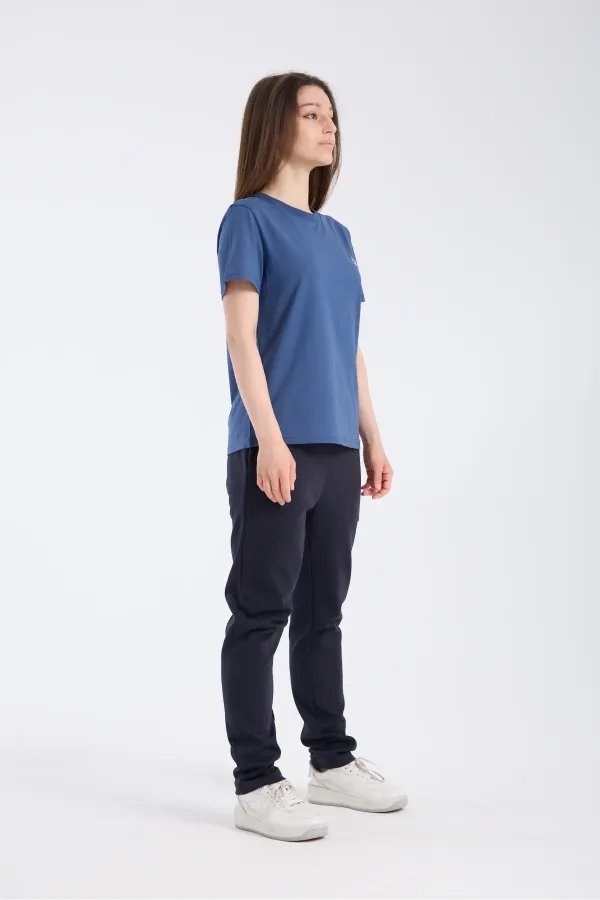 T-shirt à manches courtes pour femme, coupe classique, indigo