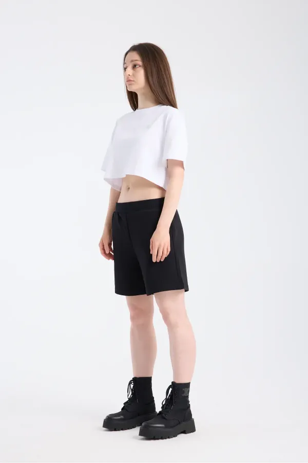 Kadın Crop Yarım kollu T-Shirt Beyaz