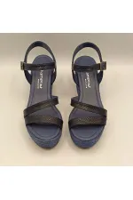 Lonna Lacivert Deri Dolgu Topuk Sandalet