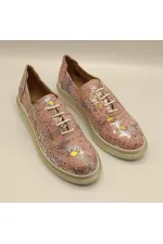 Jenny Powder Pink Leather Floral Pattern Women's Sneaker