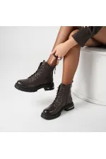 Tokyo Acı Kahve Gerçek Deri Sıcak Astar Kadın Bot – Bağcıklı & Fermuarlı, 5.5 cm Topuk