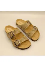 Aidan Beige Leather Cork Sole Orthopedic Slippers