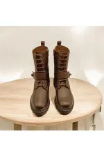 Bottes pour femmes en cuir couleur café pierre