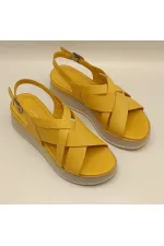 Garda Sarı Deri Dolgu Topuk Sandalet