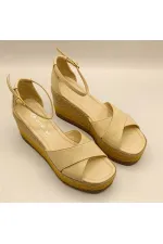 Deka Bej Deri Dolgu Topuk Sandalet
