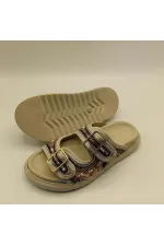 Bona Cream Genuine Leather Beaded Women's Slippers