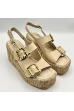 Amethyst Exclusive Frida Beige Leather Platform Heel Women's Sandals