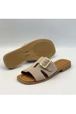 Bellini Bej Süet Tokalı Gerçek Deri Kadın Terlik