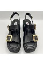 Ametist Exclusive Frida Siyah Deri Dolgu Topuk Kadın Sandalet