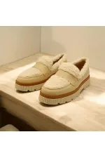 Plush Bej Deri Günlük Kadın Ayakkabı
