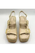 Amethyst Exclusive Frida Beige Leather Platform Heel Women's Sandals