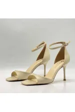 Marta %100 Gerçek Deri Bej Topuklu Sandalet – Milano Ökçe, Neolit Taban