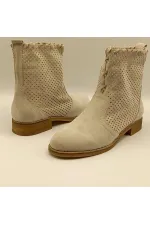 Bottes d'été beiges en daim cloutées pour femmes