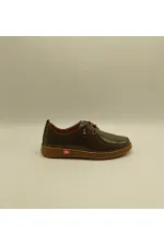 Ariss Khaki Wrinkled Patent Leather Genuine Leather Women's Casual Shoes – Lightweight Flexible Rubber Sole